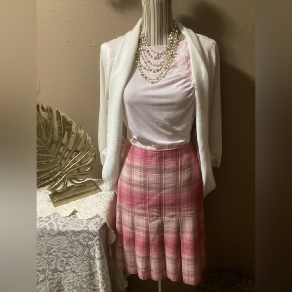 Tommy Hilfiger Pink and Cream Pleated Pencil Skirt